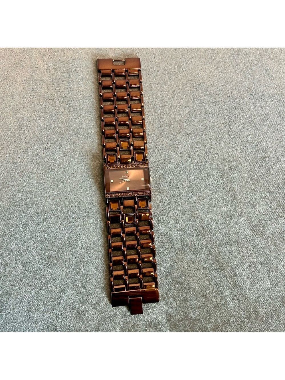 Style & Co. Bronze Amber Crystal rhinestone rectangular watch - Picture 15 of 15